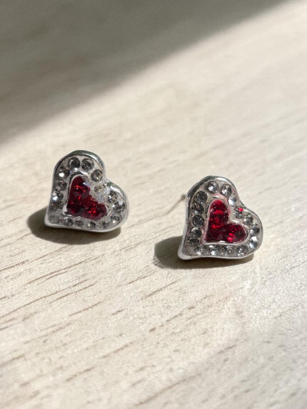 925 Silver from Taxco, Mexico,Red Heart Crystal Stud Earrings - Women Jewelry